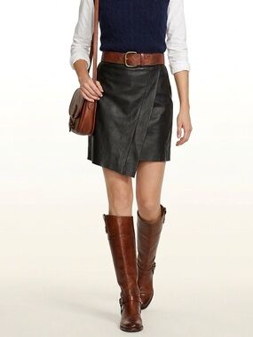 Zara Black Faux Leather Unlined Asymmetric Mini Skirt Size Extra Small